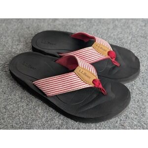 L.L. BEAN Maine Isle Woven Flip Flops Women's 6 Red & White w/ Navy Footbed